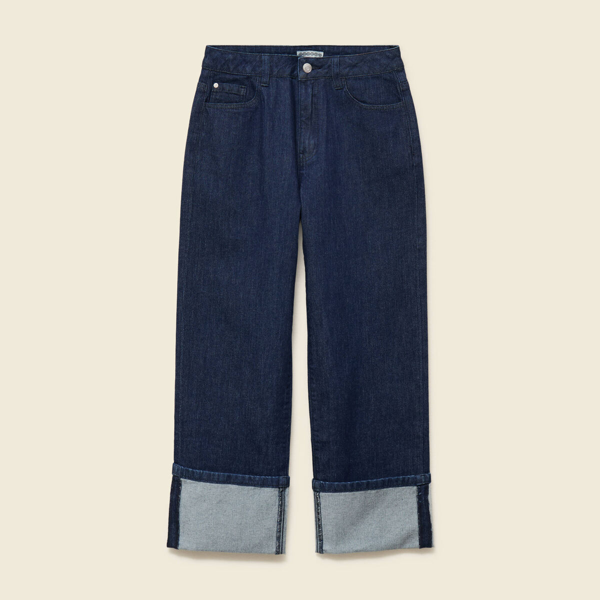 Jeans large taille haute 3/4 denim brut rinse femme