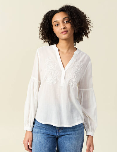 Blouse manches longues ecru femme