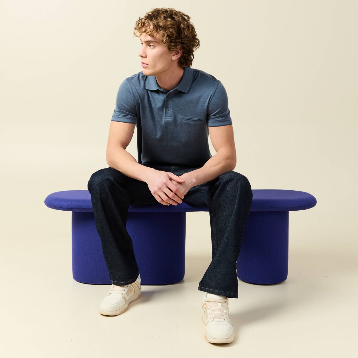 Polo manches courtes bleu gris homme