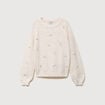 Pull droit brod&eacute; manches longues creme femme