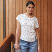 T-shirt ajust&eacute; col rond manches courtes ivoire femme