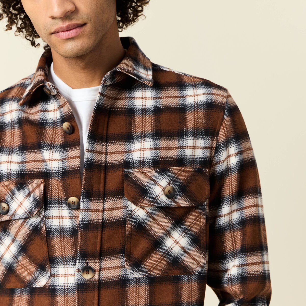 Surchemise manches longues marron homme
