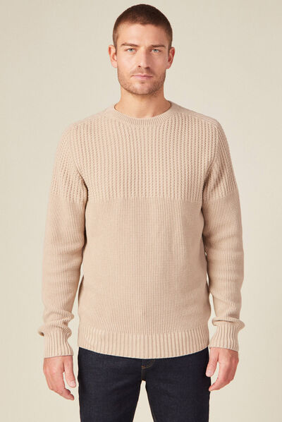Pull manches longues beige homme