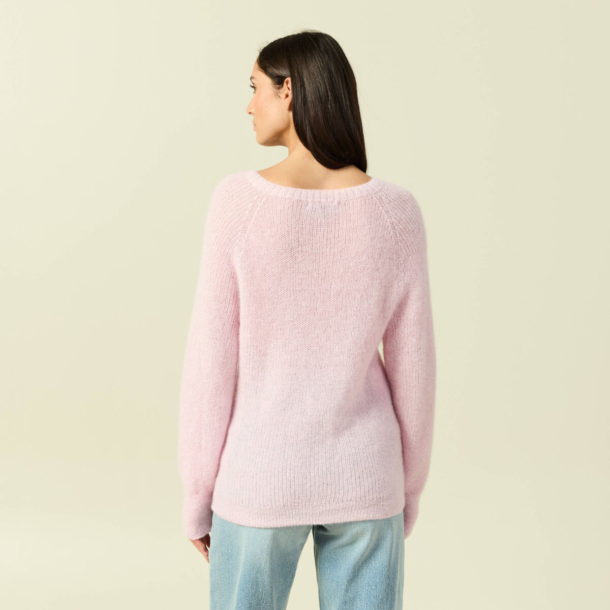 Pull manches longues col rond rose femme