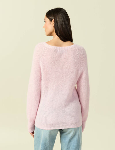 Pull manches longues col rond rose femme
