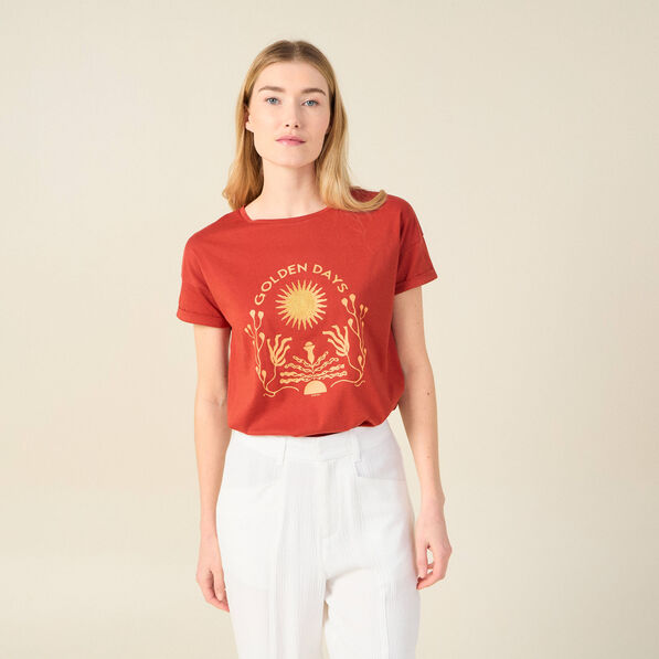 t shirt eco responsable rouge fonce femme T-shirt éco-responsable rouge foncé femme