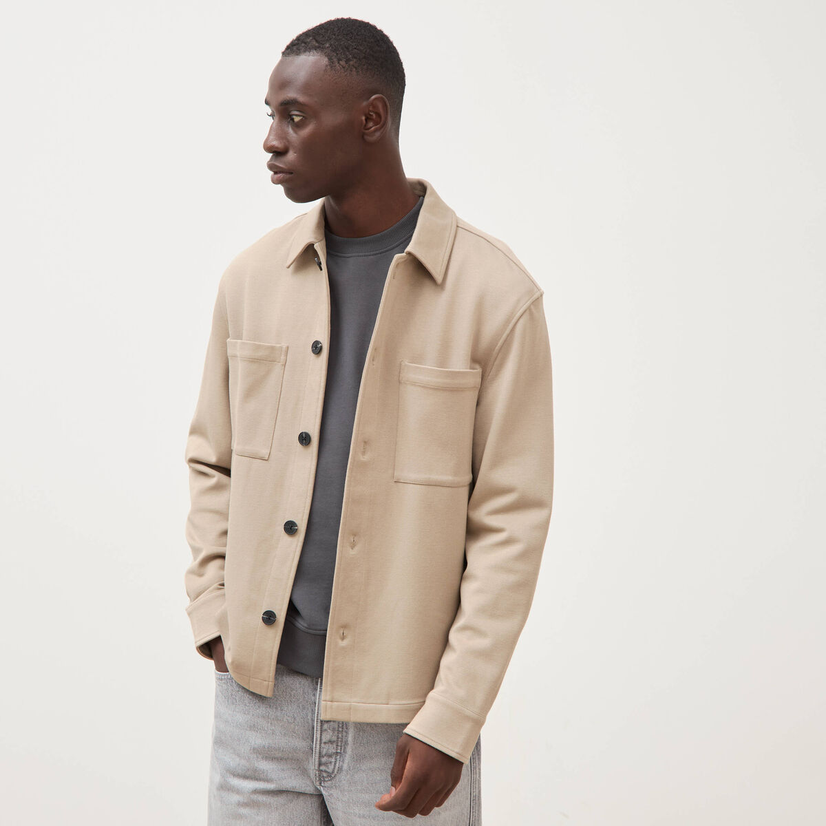 Surchemise manches longues col am&eacute;ricain taupe homme