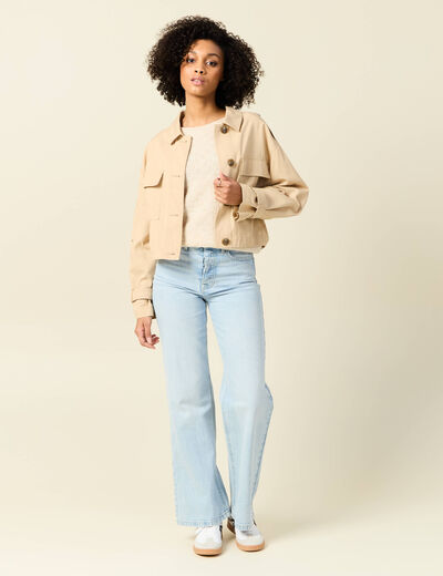 Pull manches longues à boutons ecru femme