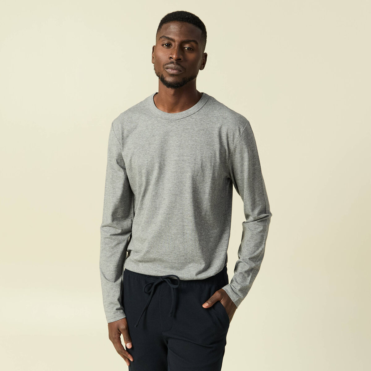 T-shirt en coton manches longues gris homme