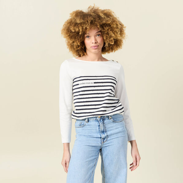 T-shirt manches longues ecru femme