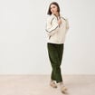 Pantalon taille haute velours resserr&eacute; vert fonc&eacute; femme