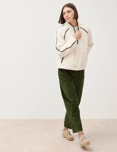 Pantalon taille haute velours resserr&eacute; vert fonc&eacute; femme