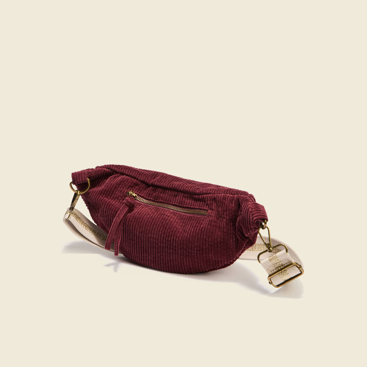 Sac banane velours c&ocirc;tel&eacute; prune femme
