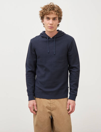 T-shirt &agrave; capuche bleu marine homme