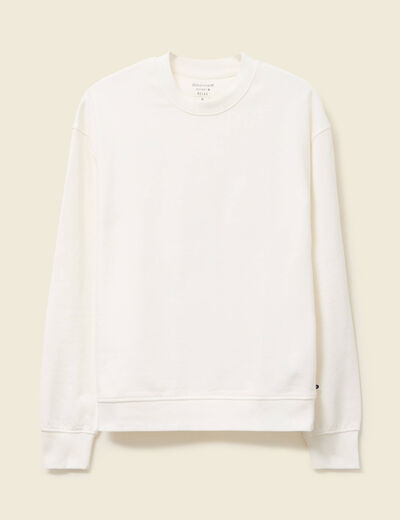 Sweat col rond manches longues en coton ecru homme