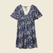 Robe évasée manches courtes bleu femme
