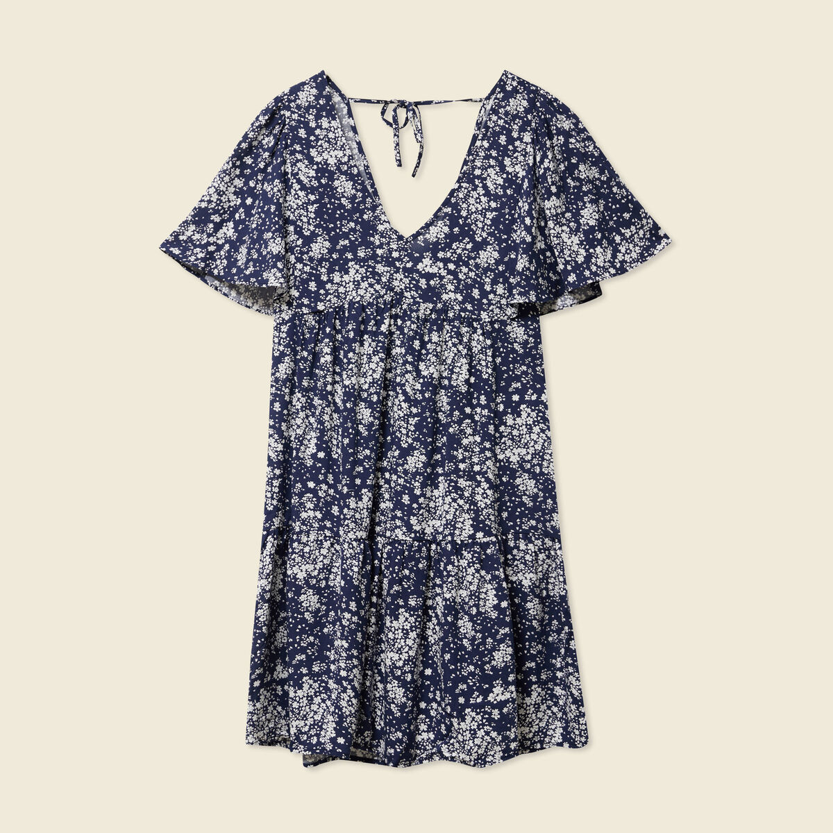 Robe évasée manches courtes bleu femme