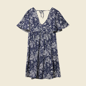 Robe évasée manches courtes bleu femme