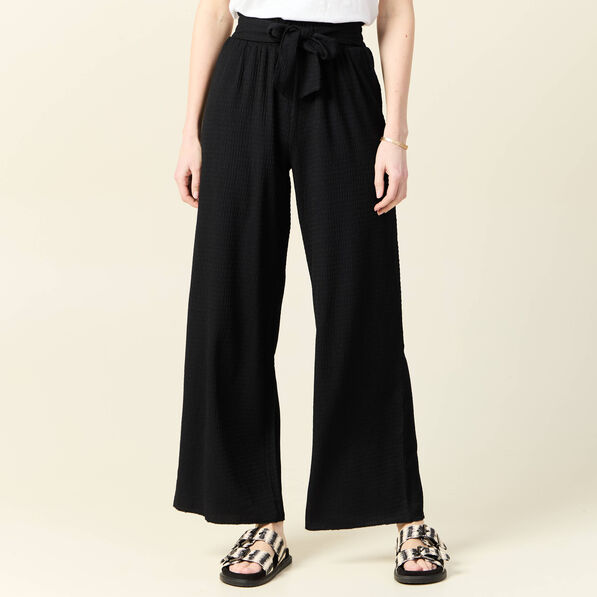 Pantalon large fluide noeud noir femme
