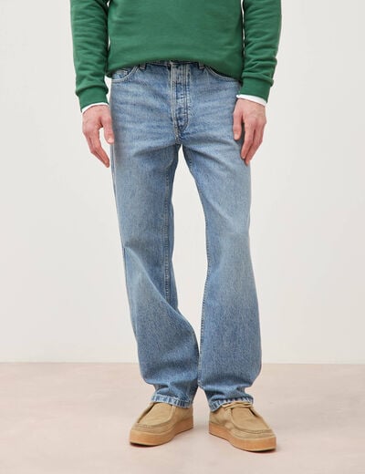 Jeans large longueur 34 en coton denim bleach homme
