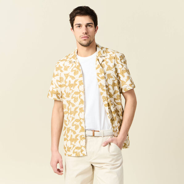 Chemise manches courtes brodée blanc homme