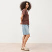 T-shirt droit en coton manches courtes marron cognac femme
