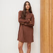 Robe velours manches longues col montant marron fonc&eacute; femme