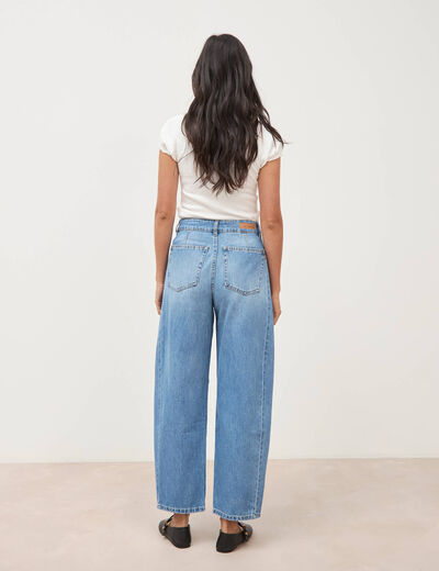 Jeans barrel taille haute broderie denim used femme