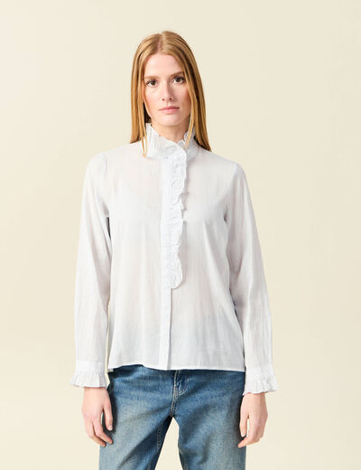 Chemise manches longues en coton blanc femme