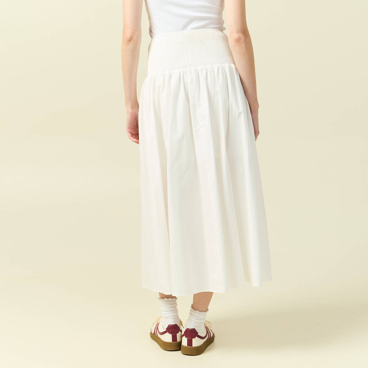 Jupe longue &eacute;vas&eacute;e en coton ecru femme