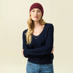 Pull col V manches longues bleu marine femme