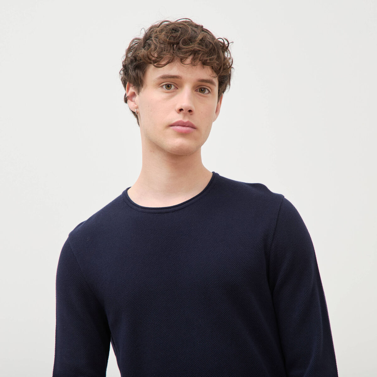 Pull col rond manches longues bleu marine homme