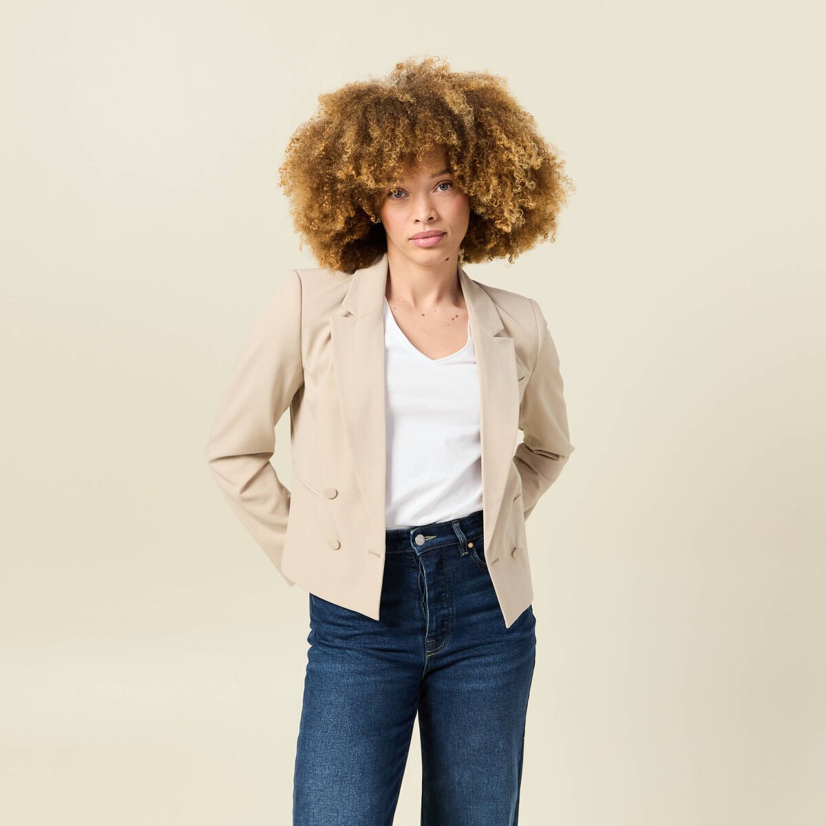 Veste blazer double boutonnage beige femme