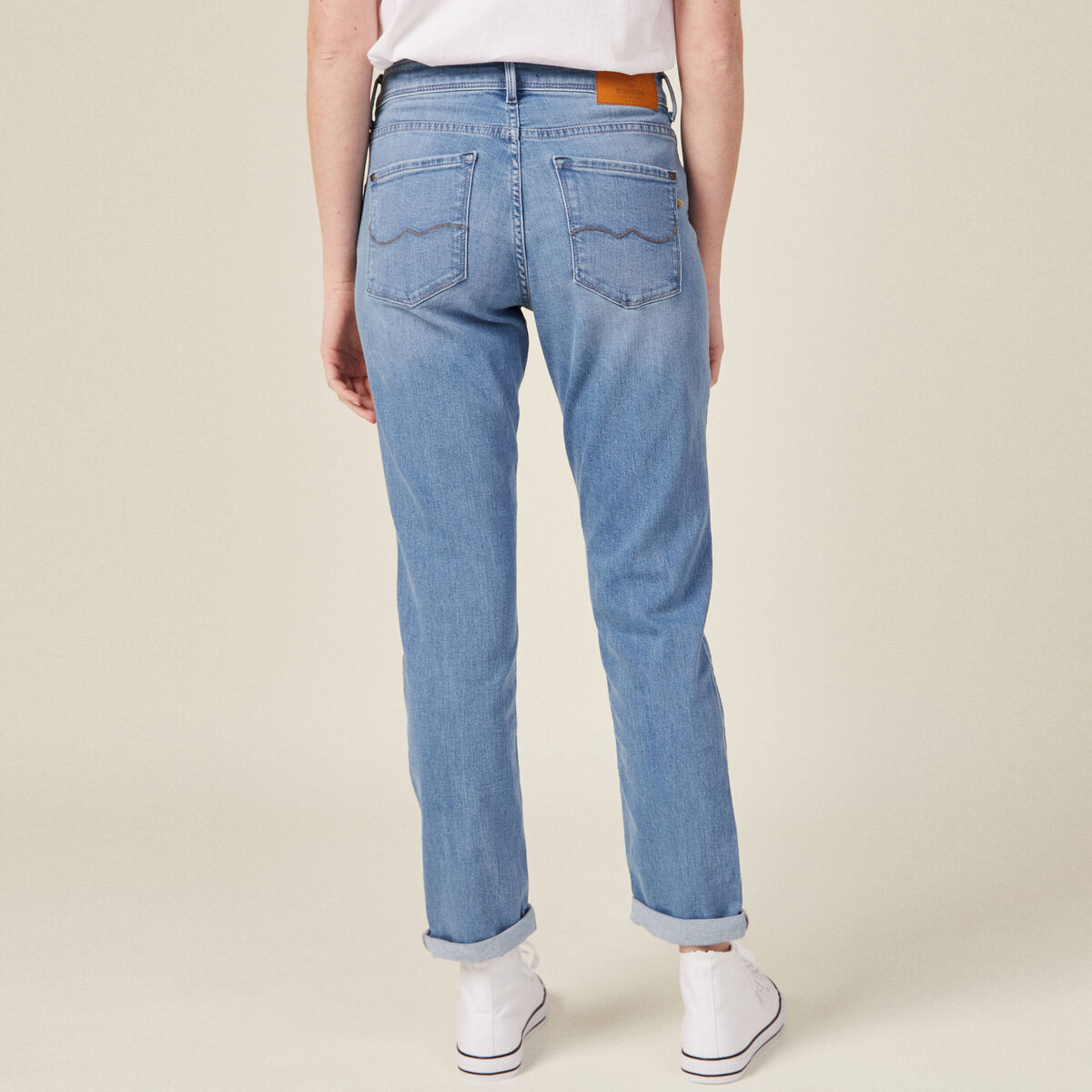 Jeans girlfriend taille haute denim stone femme