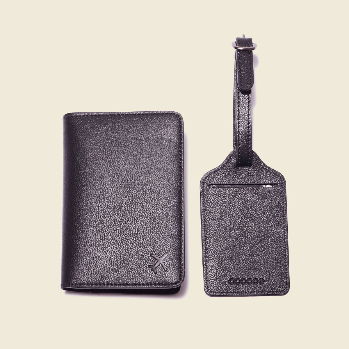 Ensemble étui et étiquette bagage noir homme