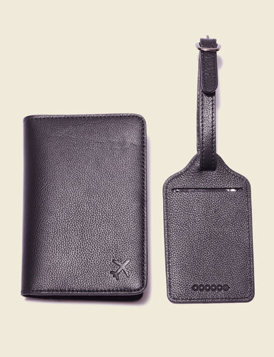 Ensemble étui et étiquette bagage noir homme