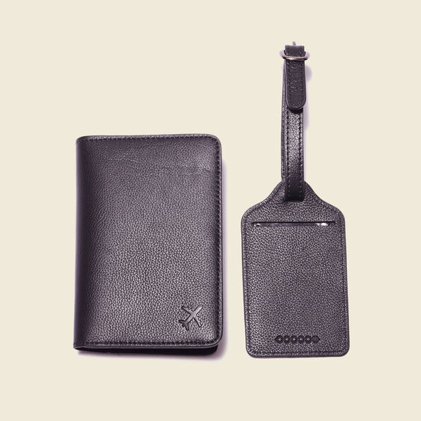 Ensemble étui et étiquette bagage noir homme