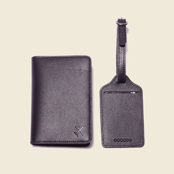ensemble etui et etiquette bagage noir homme Ensemble étui et étiquette bagage noir homme