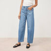 Jeans barrel taille haute broderie denim used femme
