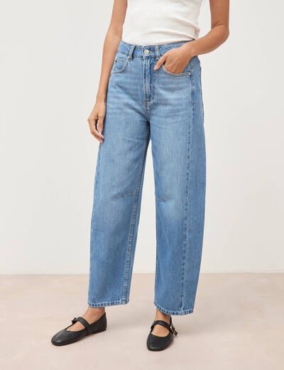 Jeans barrel taille haute broderie denim used femme