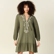 Robe &eacute;vas&eacute;e broderie vert kaki femme
