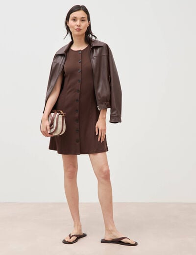 Robe sans manches en maille col rond marron fonc&eacute; femme