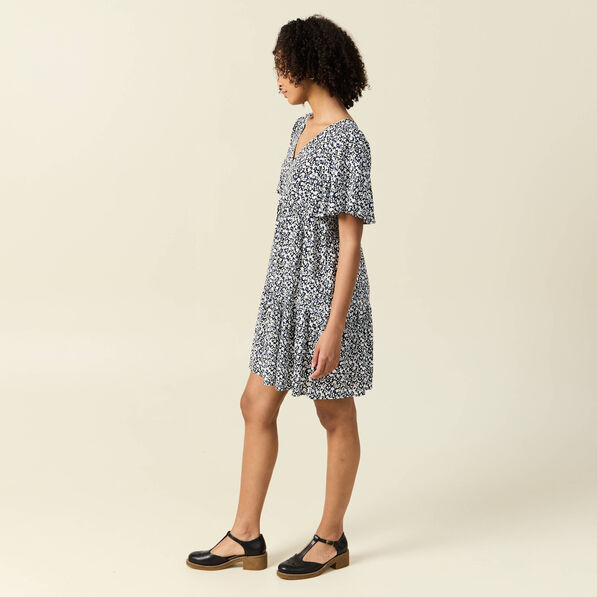 Robe évasée manches courtes bleu femme
