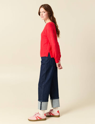 Pull col bateau manches longues rouge femme