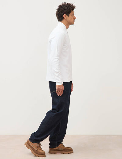 Polo droit manches longues blanc homme