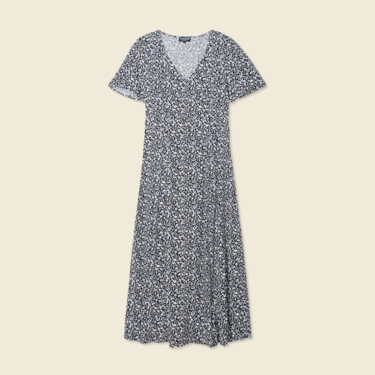 Robe longue droite col v manches courtes bleu femme