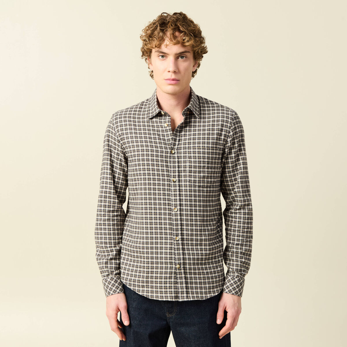 Chemise col classique manches longues vert kaki homme