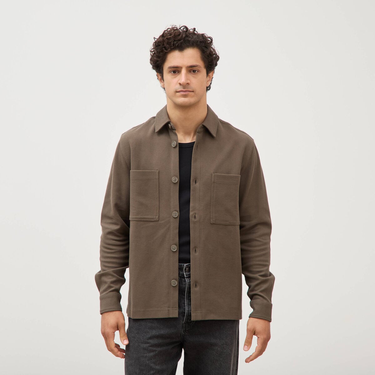 Surchemise manches longues taupe homme