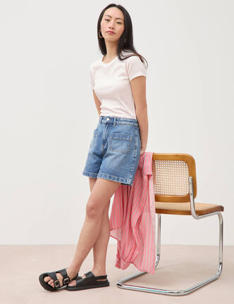 Short en jean taille haute denim stone femme