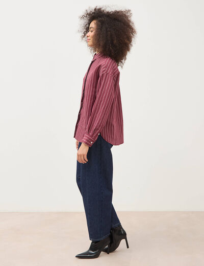 Chemise droite manches longues fluide bordeaux femme